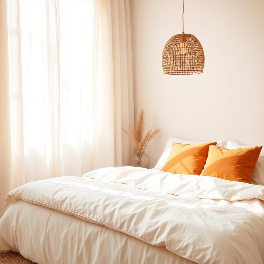 Styled bedroom with linen bedding